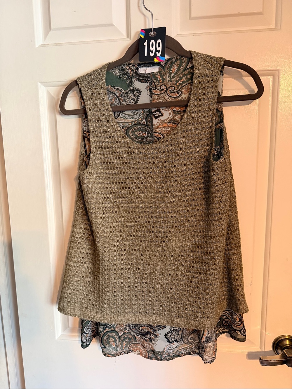 Layered Olive Tank Top with Paisley Lining